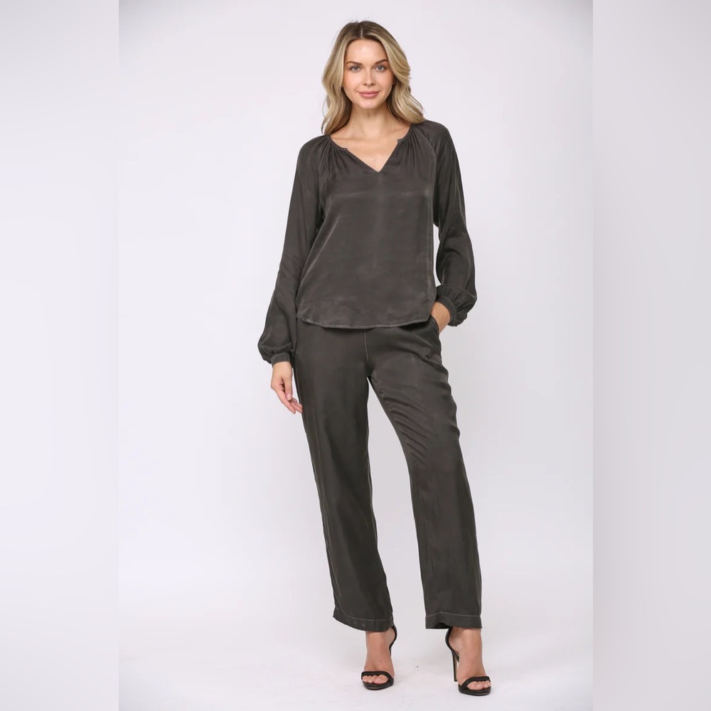 Maven West Women’s Silky Gray Cupro Boho Peasant Top Blouse Size XS